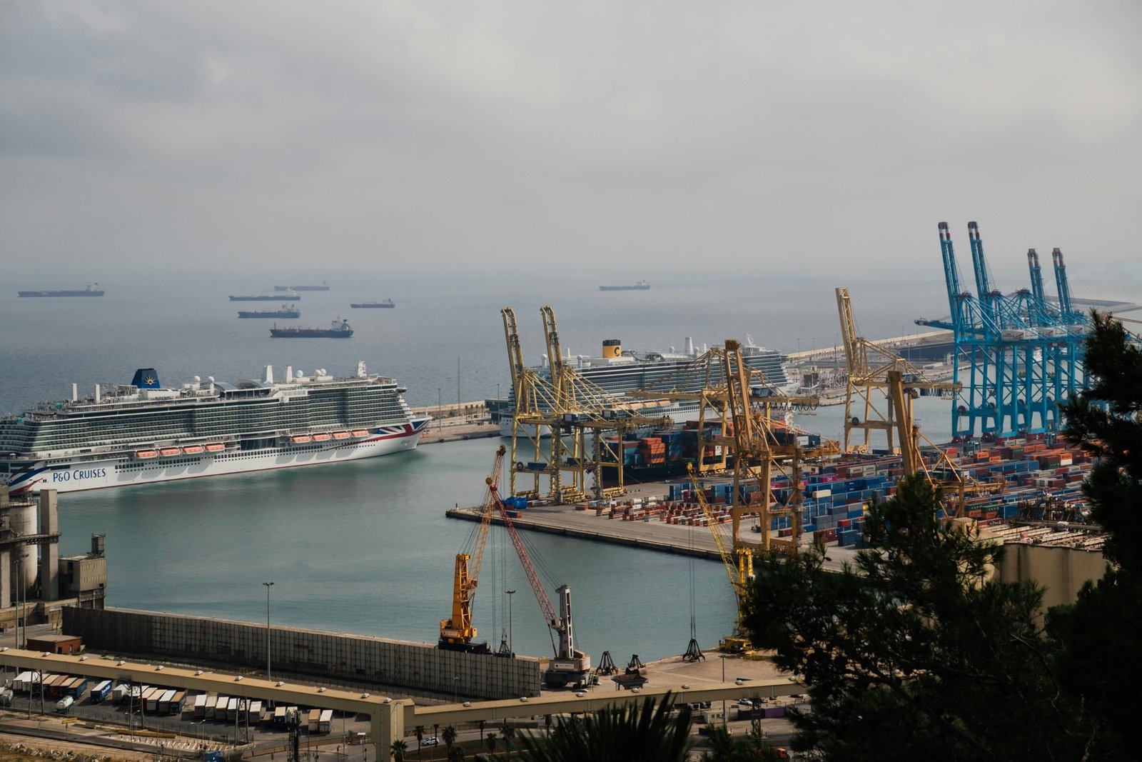 Cruise ship docked at a port